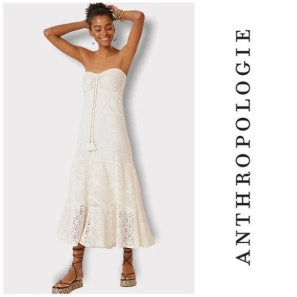 farm x anthropologie crochet maxi dresses Farm Rio X Anthropologie Devore Fringed Maxi Dress Crochet Lace Black XXS NWT